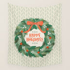 Happy Holidays Christmas Wreath Wall Tapestry Gallery Image 4