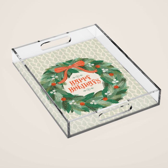 Happy Holidays Christmas Wreath Acrylic Tray Gallery Image 1