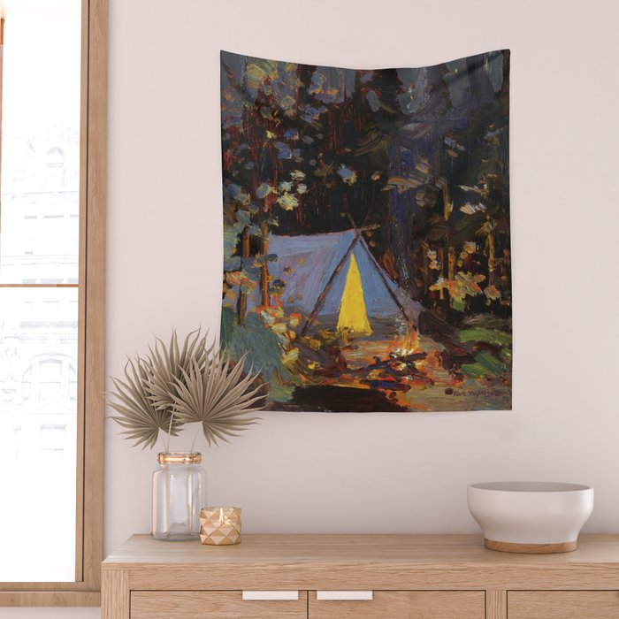 Tom Thomson Campfire 1916 Canadian Landscape Artist Wall Tapestry Gallery Image 2