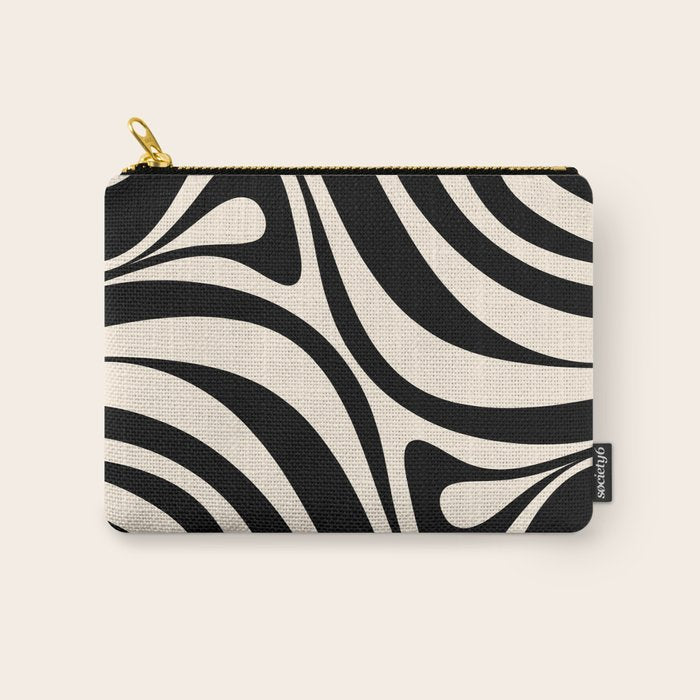 New Groove Retro Swirl Abstract in Black and Almond Cream Carry All Pouch Gallery Image 1