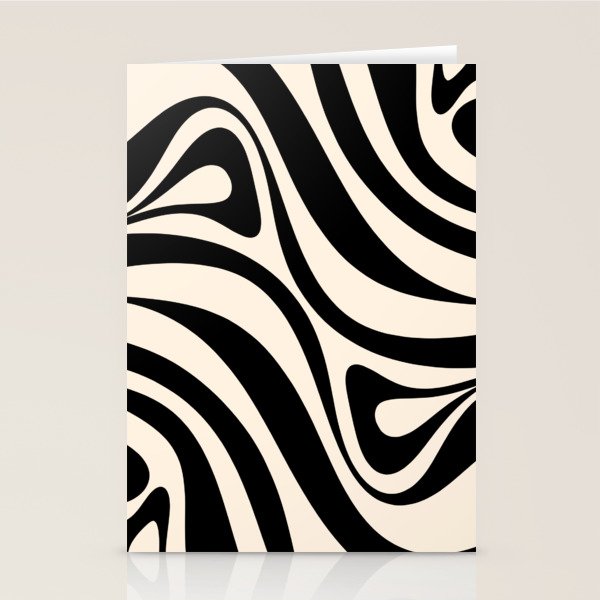 New Groove Retro Swirl Abstract in Black and Almond Cream Stationery Card Gallery Image 2