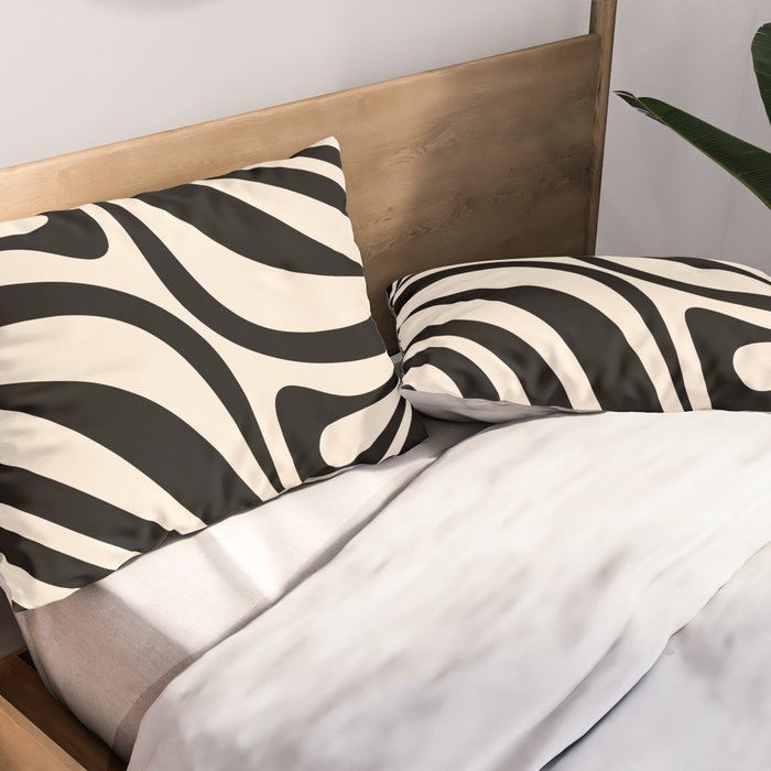 New Groove Retro Swirl Abstract in Black and Almond Cream Pillow Sham Gallery Image 2