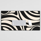 New Groove Retro Swirl Abstract in Black and Almond Cream Desk Mat Gallery Image 1