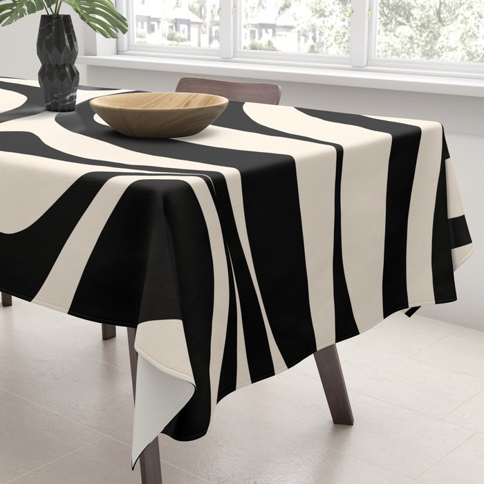 New Groove Retro Swirl Abstract in Black and Almond Cream Tablecloth Gallery Image 3