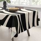 New Groove Retro Swirl Abstract in Black and Almond Cream Tablecloth Gallery Image 3