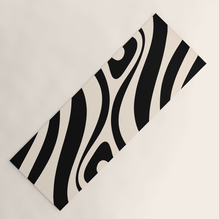 New Groove Retro Swirl Abstract in Black and Almond Cream Yoga Mat Gallery Image 1