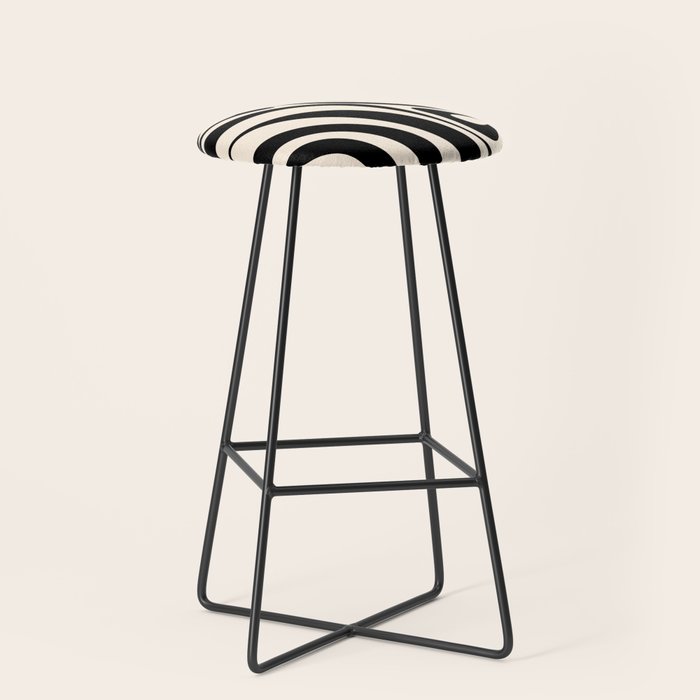 New Groove Retro Swirl Abstract in Black and Almond Cream Stool Gallery Image 1