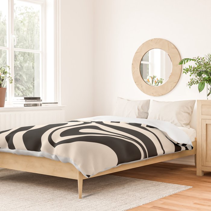 New Groove Retro Swirl Abstract in Black and Almond Cream Duvet Cover Gallery Image 2