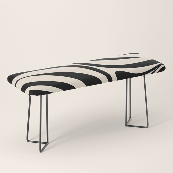 New Groove Retro Swirl Abstract in Black and Almond Cream Bench Gallery Image 1