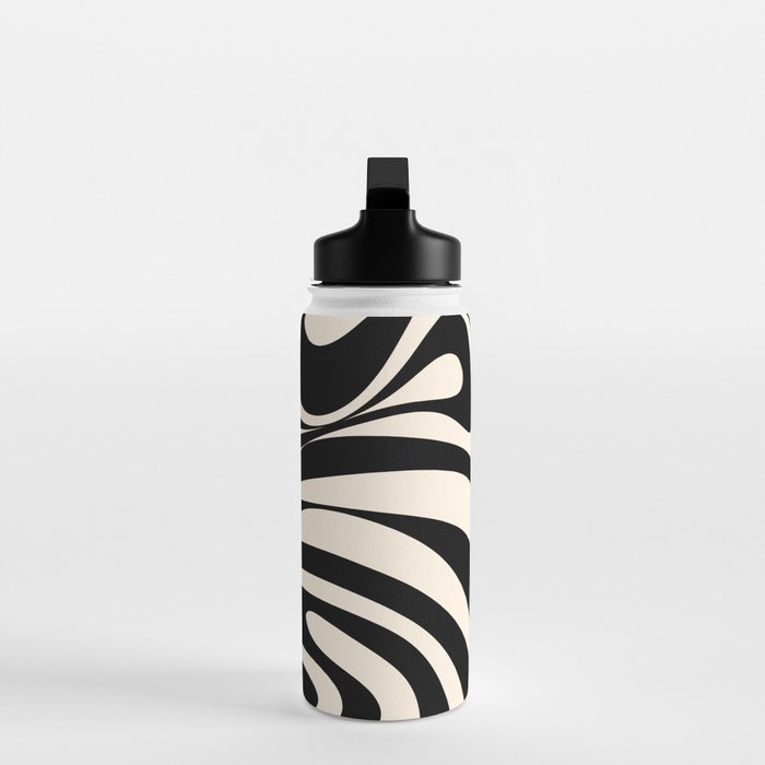 New Groove Retro Swirl Abstract in Black and Almond Cream Water Bottle Gallery Image 3