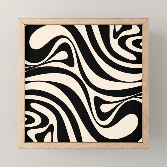 New Groove Retro Swirl Abstract in Black and Almond Cream Mini Art Print Gallery Image 1