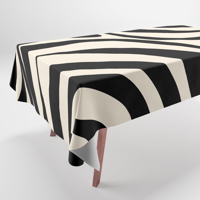 New Groove Retro Swirl Abstract in Black and Almond Cream Tablecloth Gallery Image 1