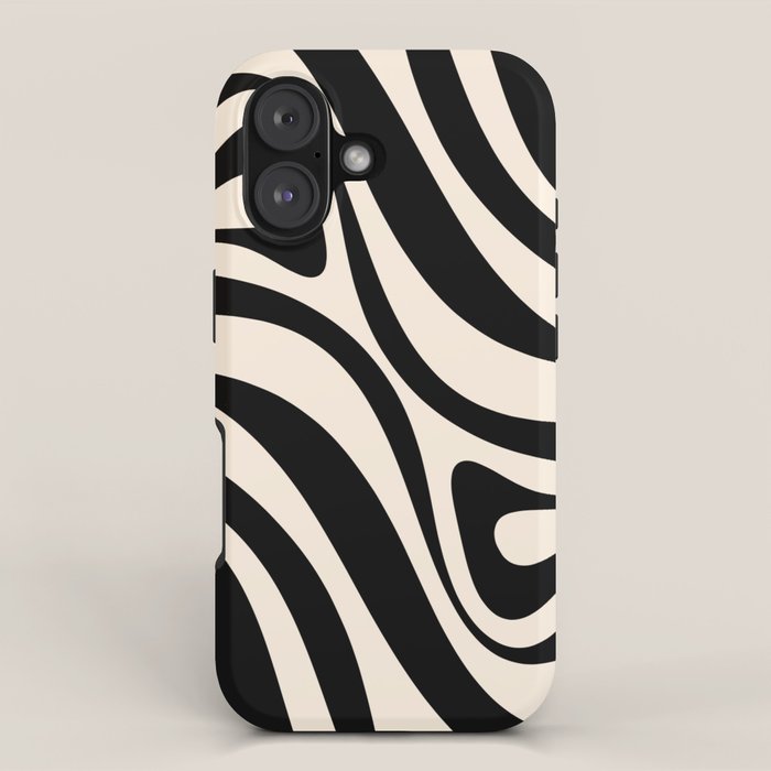 New Groove Retro Swirl Abstract in Black and Almond Cream iPhone Case Gallery Image 1