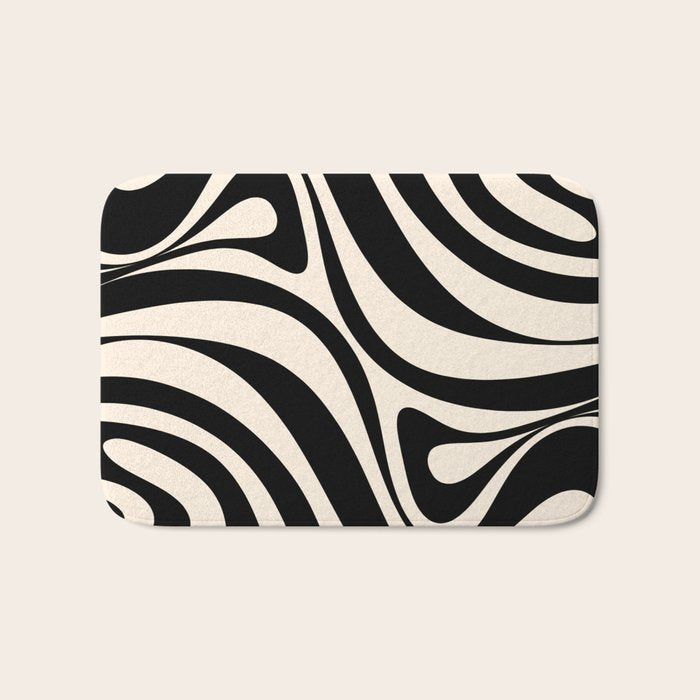 New Groove Retro Swirl Abstract in Black and Almond Cream Bath Mat Gallery Image 1