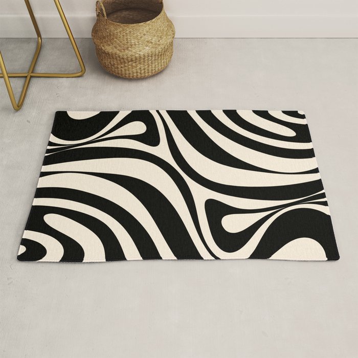 New Groove Retro Swirl Abstract in Black and Almond Cream Rug Gallery Image 1