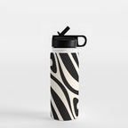 New Groove Retro Swirl Abstract in Black and Almond Cream Water Bottle Gallery Image 1