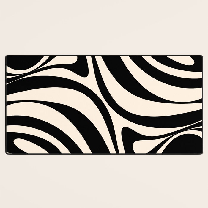 New Groove Retro Swirl Abstract in Black and Almond Cream Desk Mat Gallery Image 3