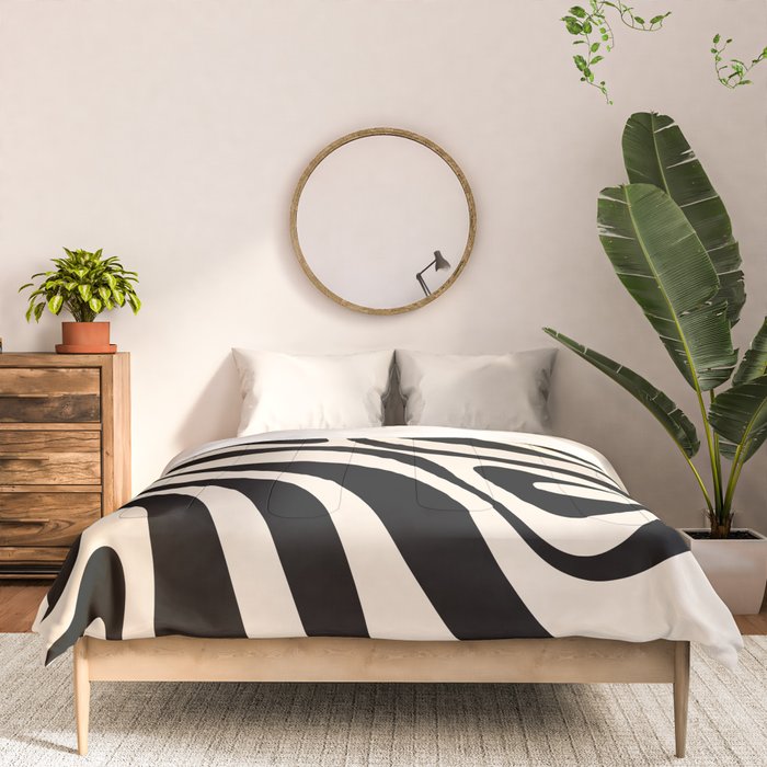 New Groove Retro Swirl Abstract in Black and Almond Cream Comforter Gallery Image 3