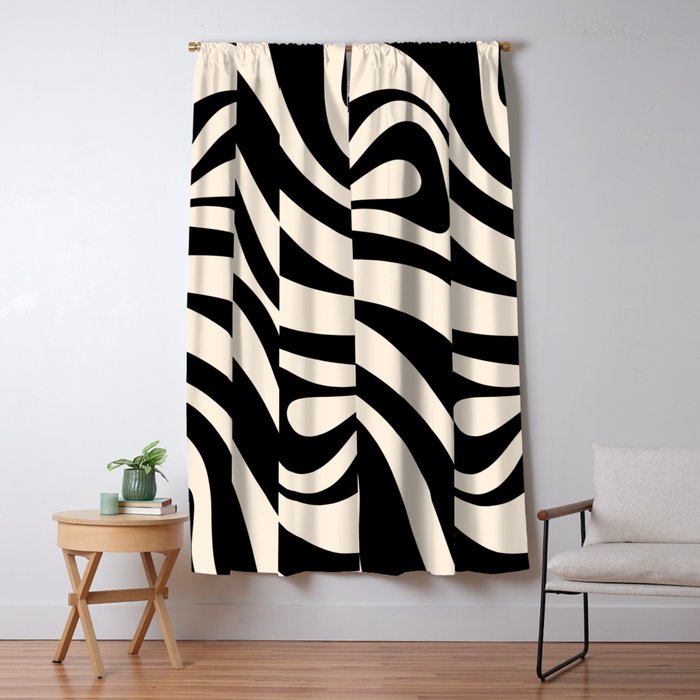 New Groove Retro Swirl Abstract in Black and Almond Cream Window Curtain Gallery Image 5