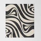 New Groove Retro Swirl Abstract in Black and Almond Cream Throw Blanket Gallery Image 2
