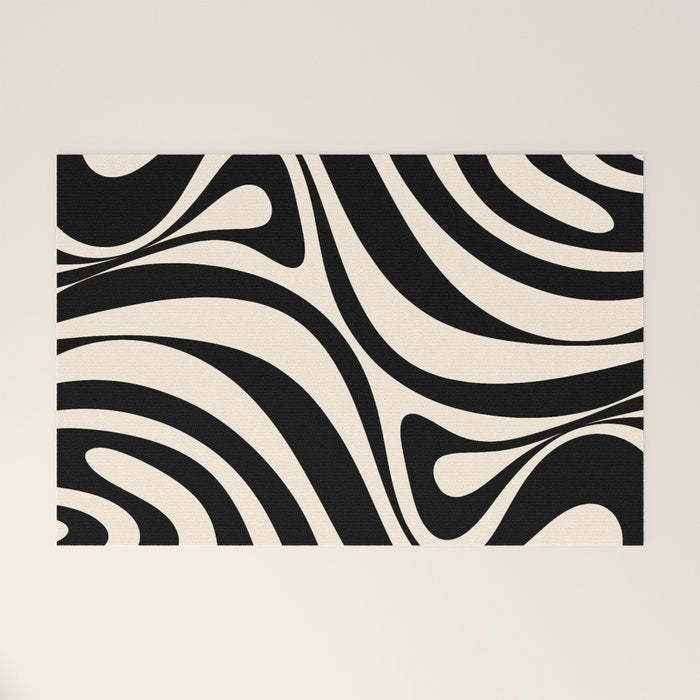 New Groove Retro Swirl Abstract in Black and Almond Cream Welcome Mat Gallery Image 1