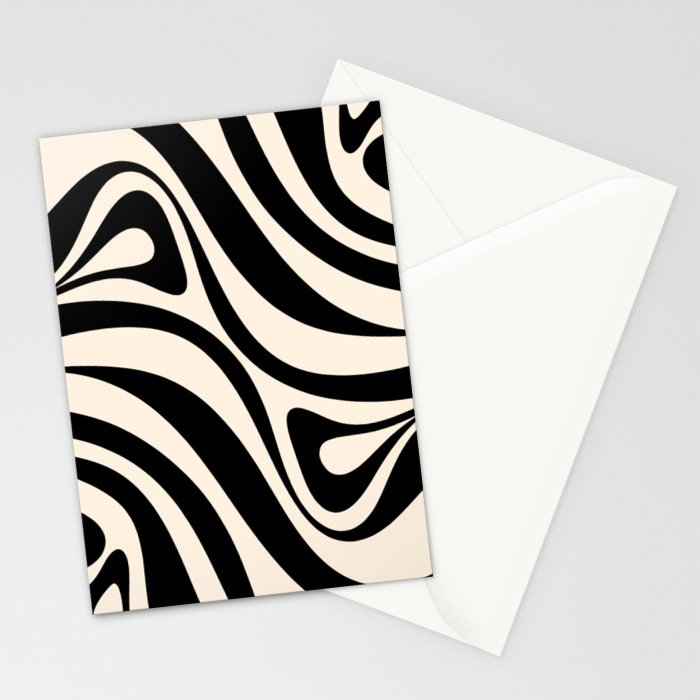 New Groove Retro Swirl Abstract in Black and Almond Cream Stationery Card Gallery Image 2
