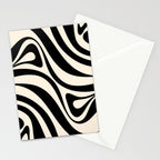 New Groove Retro Swirl Abstract in Black and Almond Cream Stationery Card Gallery Image 2