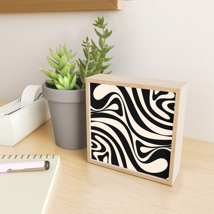 New Groove Retro Swirl Abstract in Black and Almond Cream Mini Art Print Gallery Image 2