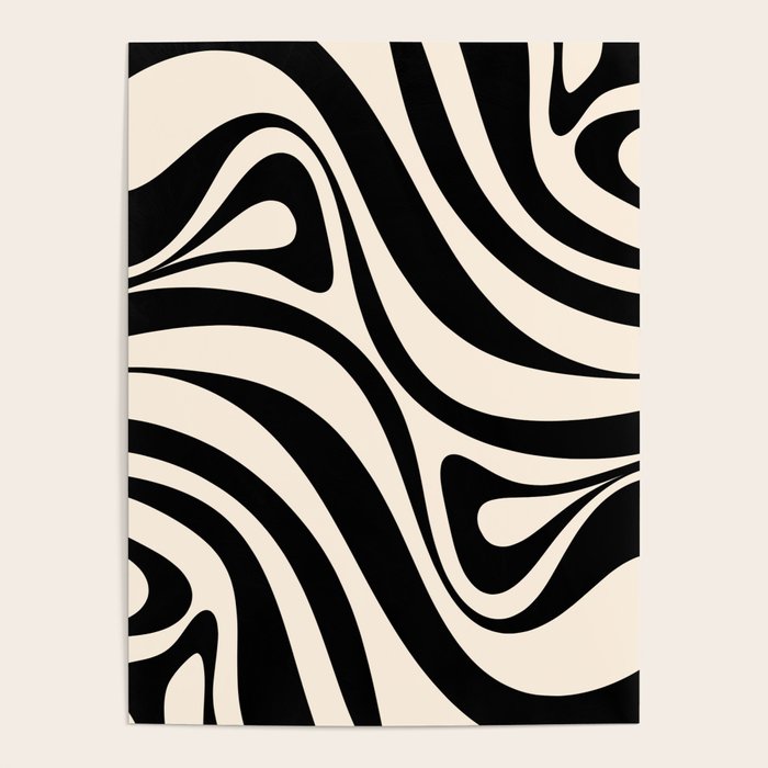 New Groove Retro Swirl Abstract in Black and Almond Cream Poster Gallery Image 1