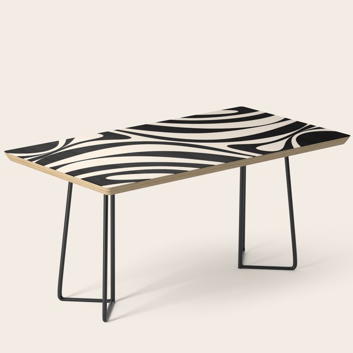 New Groove Retro Swirl Abstract in Black and Almond Cream Coffee Table Gallery Image 1