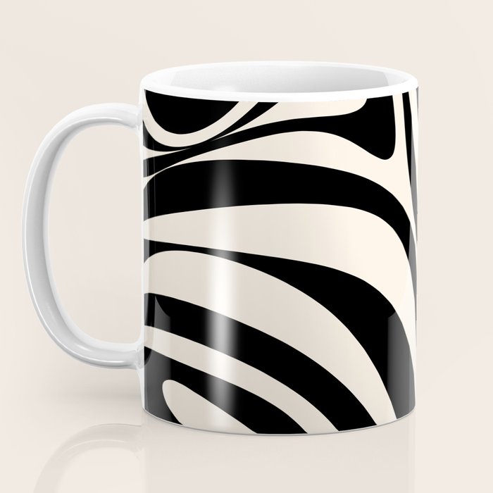 New Groove Retro Swirl Abstract in Black and Almond Cream Coffee Mug Gallery Image 3
