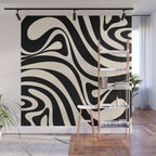 New Groove Retro Swirl Abstract in Black and Almond Cream Wall Mural Gallery Image 1