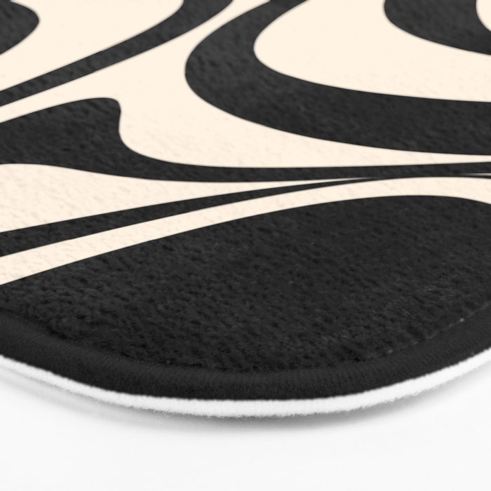 New Groove Retro Swirl Abstract in Black and Almond Cream Bath Mat Gallery Image 3