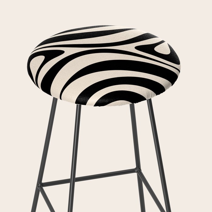 New Groove Retro Swirl Abstract in Black and Almond Cream Stool Gallery Image 2