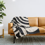 New Groove Retro Swirl Abstract in Black and Almond Cream Throw Blanket Gallery Image 1