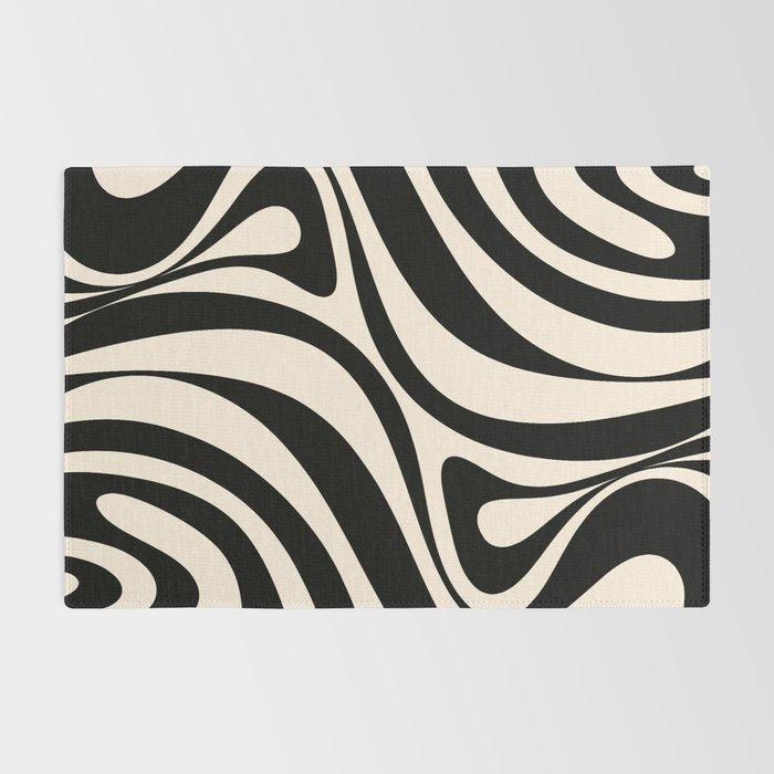 New Groove Retro Swirl Abstract in Black and Almond Cream Rug Gallery Image 2
