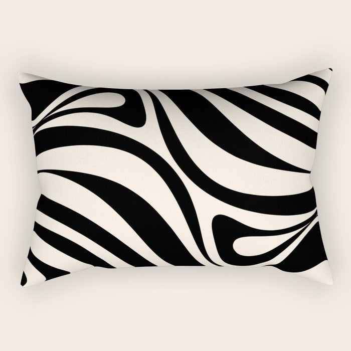 New Groove Retro Swirl Abstract in Black and Almond Cream Rectangular Pillow Gallery Image 1