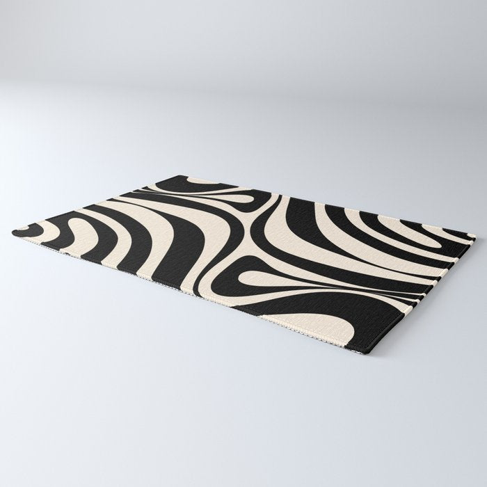 New Groove Retro Swirl Abstract in Black and Almond Cream Rug Gallery Image 3