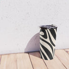 New Groove Retro Swirl Abstract in Black and Almond Cream Travel Mug Gallery Image 4