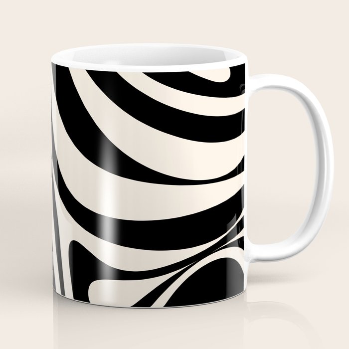 New Groove Retro Swirl Abstract in Black and Almond Cream Coffee Mug Gallery Image 1