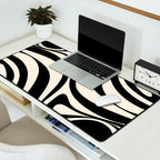 New Groove Retro Swirl Abstract in Black and Almond Cream Desk Mat Gallery Image 2