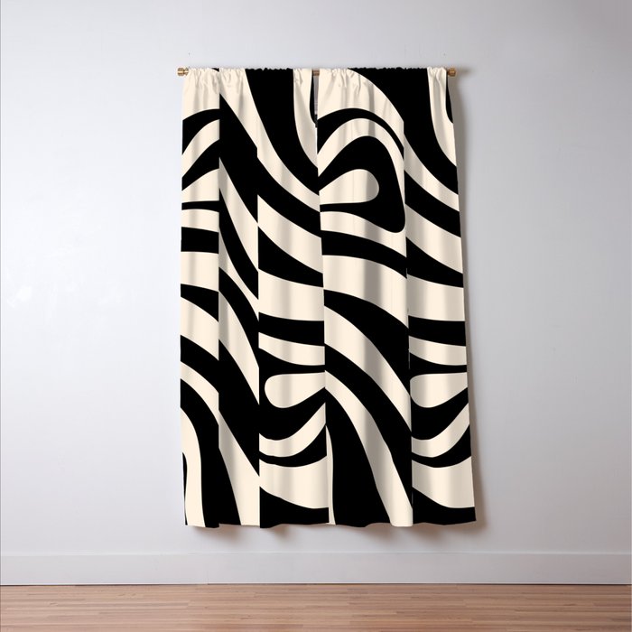 New Groove Retro Swirl Abstract in Black and Almond Cream Window Curtain Gallery Image 3