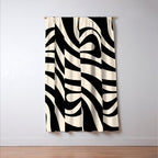 New Groove Retro Swirl Abstract in Black and Almond Cream Window Curtain Gallery Image 3