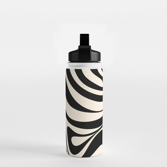 New Groove Retro Swirl Abstract in Black and Almond Cream Water Bottle Gallery Image 2