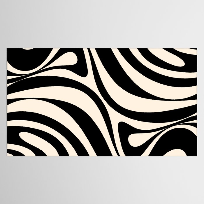 New Groove Retro Swirl Abstract in Black and Almond Cream Tablecloth Gallery Image 2