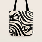 New Groove Retro Swirl Abstract in Black and Almond Cream Tote Bag Gallery Image 1