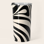 New Groove Retro Swirl Abstract in Black and Almond Cream Travel Mug Gallery Image 3