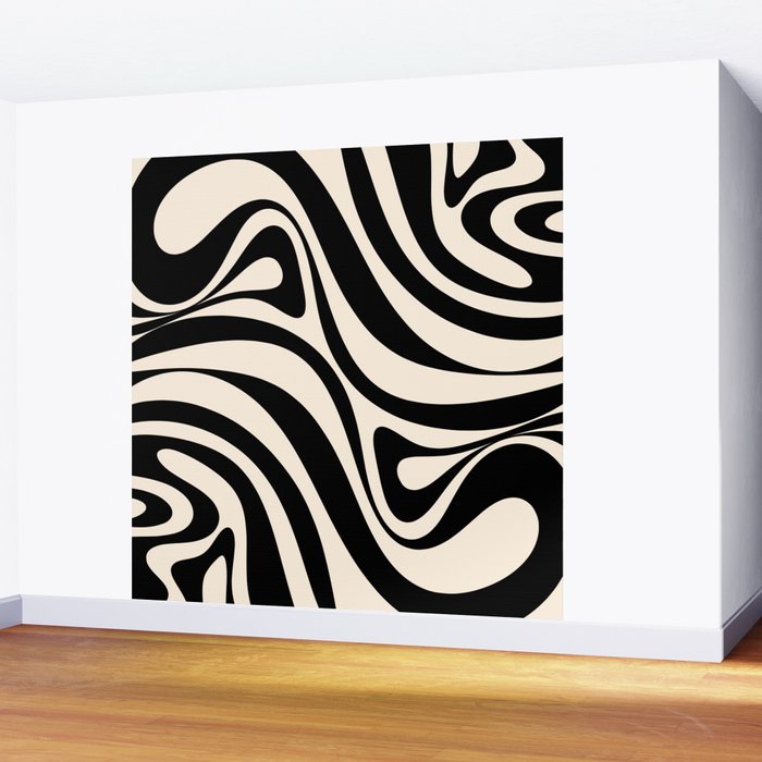 New Groove Retro Swirl Abstract in Black and Almond Cream Wall Mural Gallery Image 2