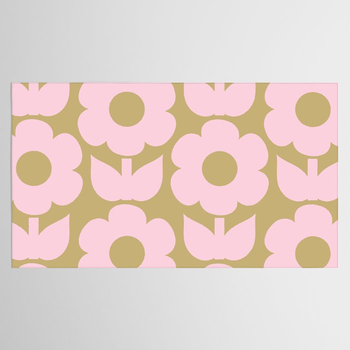 Pale Pink Jonnty Flowers Retro Minimal Floral Pattern Tablecloth Gallery Image 2