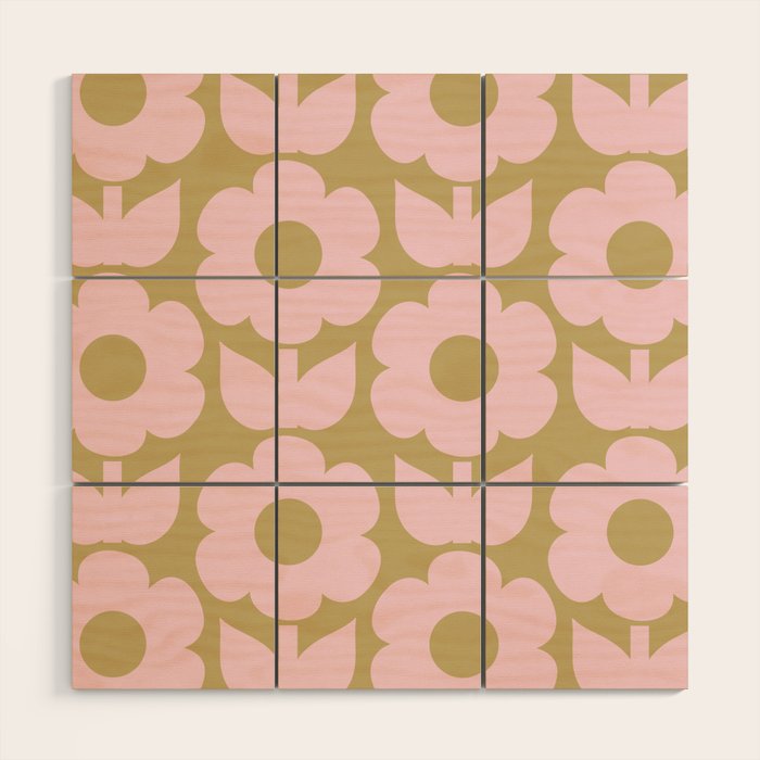 Pale Pink Jonnty Flowers Retro Minimal Floral Pattern Wood Wall Art Gallery Image 1